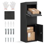 COSTWAY Outdoor Package Delivery Box, 44" Large Galvanized Steel Parcel Mailbox with Anti-Theft Baffle, Coded Lock, Sloped Roof & Waterproof Design for Home, Porch, Curbside, Black