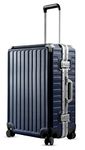 LUGGEX Hard Shell Checked Luggage with Aluminum Frame - 100% Polycarbonate No Zipper Suitcase with Spinner Wheels - 4 Metal Corner Hassle-Free Travel (Navy Blue Suitcase), navy blue, 15 x 9 x 18