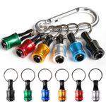 katerk 6 pcs 1/4 inch Hex Shank Aluminum Alloy Screwdriver Bits Holder, Light-weight Quick-change Extension Bar Keychain Drill Screw Adapter Change Portable (With Silver Carabiner)