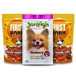 First Bark Jerky & Jerhigh Dog Treats Combo-Blueberry 70G X1 & Chicken Training Cubes X2 Sold By Dogsncats For All Life Stages