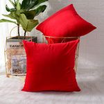 MERNETTE New Year/Christmas Decorations Velvet Soft Decorative Square Throw Pillow Cover Cushion Covers Pillowcase, Home Decor for Party/Xmas 22x22 Inch/55x55 cm, Red, Set of 2