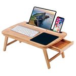 Birdrock Home Bamboo Curved Lap Tray - Portable Laptop Table - Foldable Legs with Mouse Pad and Storage Drawer - Natural