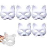 5 PCS Cat Masks to Paint,Therian Masks with Straps,White Blank Paper for DIY Cosplay,Animal Half Face Masks for kids adults