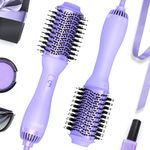 Hot Hair Blow Dryer brush: LANDOT One-Step HairDryer Styler and Volumizer - Upgraded Plus 2.0 Hot Air Brush with Negative Ion Anti-frizz Ceramic Titanium 60MM Oval Shape Barrel Purple Color