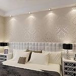 QIHANG European Vintage Luxury Damask Wall Paper PVC Embossed Textured Wallpaper Roll Home Decoration Cream-white Color