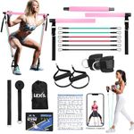 LEXIL Pilates Bar Exercise Kit-Stackable 3 Pairs of Resistance Bands (15, 20, 30LB) - Home Gym Equipment for Men and Women, Workout Kit for Body Toning,with Fitness Video（Pink）