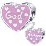 God Mother Heart Charms, 925 Sterling Silver I Love You Godmother Beads with Pearl Pink Enamel, fits Pandora Mother's Day DIY Bracelet Necklace, Gifts for Mom/Grandma/Wife