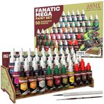 The Army Painter, Warpaints Fanatic Mega Set Combo, 50 x 18 ml Acrylic Paints incl. Skin Tones, Metallics, Effects, Washes, 1 Free Paint Station & 2 Brushes - Model Paint for Warhammer & Dnd