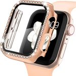 AMiRiTE ADW03 Case Bumper Cover with Tempered Glass Screen Protector Compatible with Apple iWatch Bling Diamond Rhinestone Case for All Watch Series (40MM, Rose Gold - Diamond)