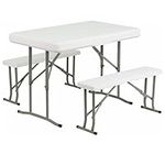 Durabull Foldaway Table & Bench Set -Seats 4. Adjustable Height for Adults or Children. Folding For Indoor & Outdoor for Camping, BBQs, Patios, Gardens, Events & Functions. No Assembly. Easy storage.