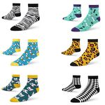 DYNAMOCKS Men's and Women's Combed Cotton Ankle Length Socks (Pack of 6) (Multicolour, Free Size) (CA-Leopard+Zebra+Paws+Bees+Hounds+Pug)