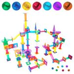 PicassoTiles Marble Run 200 Piece Magnetic Tile Race Track Toy Play Set STEM Building & Learning Early Educational Child Magnet Construction Block Creative Kit Boys & Girls Age 3+ Year Old Toys PTG200