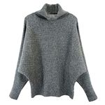 GABERLY Turtleneck Batwing Sleeves Dolman Knitted Oversized Sweaters and Pullovers Tops for Women, Grey, One Size