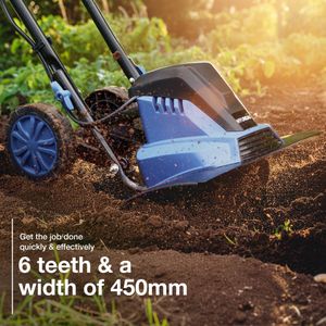 Hyundai 1500W Electric Garden Tiller – 6 Steel Blades, 45cm Width, 22cm Depth