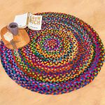 Reversible Cotton Chindi Rugs 4ft Round Hand Woven Multi Color Boho Bohemian Area Rugs