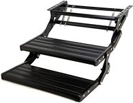 Homeon Wheels RV Steps Foldable Drop Down Double Manual Steps, One-Hand Expand or Collapse Anti-Slip Camper Ladders for Camping Travel Trailers, RV Accessories Black Powder Coat