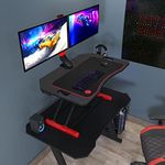 Atlantic Red/Black Dardashti Desk Riser, Spring Assisted Height Adjustable, Sit to Stand Workstation, USB 3.0 Ports, Includes Dual Rotating Monitor Mount, RGB Gaming Mouse Pad