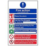 V Safety General Fire Action 6 Message Sign - Portrait - 210mm x 297mm (A4) - Self Adhesive Vinyl