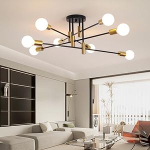 Ganeed Modern Sputnik Chandelier Ceiling Light, Black Gold Dining Room Ceiling Lighting, 8-Light Mid Century Ceiling Pendant Lights for Bedroom Living Room (E27 Bulbs, NOT Included)