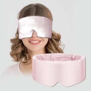 QIYUE - 100% Mulberry Silk Sleep Mask Eye Mask for Man and Woman with Adjustable Hook and loop Headband, Full Size Large Sleep Mask & Blindfold for Total Blackout for All Night Sleep, Travel & Nap (16 lite Pink)