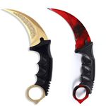 Milaloko Karambit Knife Fixed Blade Tactical Camping Tool, 2 Pieces Stainless Steel Outdoor Hunting Knife with Sheath and Cord, Suitable for Hiking, Adventure, Survival and Collection (Gold&Red)