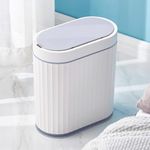 Smart Trash Bin with Lid, 7 Liter Slim Automatic Garbage Can, Waterproof Plastic Rubbish Bin Narrow Motion Sensor Wastebasket for Bedroom, Living Room, Kitchen, Office, Grey(No Battery)