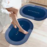 SITTELLA® 2 Pieces (3.5mm) Anti-Skid Water Soaking Oval Bathroom Print Rubber Mat, Water Absorbent Mat (40X60Cm) Blue