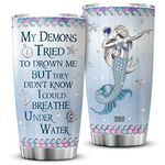 ZOXIX My Demons Tried To Drown Me Tumbler Jewelry Style Mermaid Insulated Coffee Mug With Lid 20oz Ocean Themed Gifts For Women Inspirational Quote Cups Novelty Mermaid Lover Gift