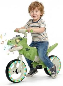 QMHHRJT Kids Dinosaur Balance Bike 3-7 Years Old - No-Pedal Training Bike with Music Lights, 10 inch Flashing Wheel，Adjustable Handlebar Carbon Steel Frame, Ideal Toddler Gift