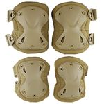 Bargain Crusader Military Tactical Knee Pad Elbow Pad Set Airsoft Knee Elbow Protective Pads Combat Paintball Skate Outdoor Sports Safety Guard Gear (X-Shape Khaki)