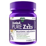 Vicks ZzzQuil PURE Zzzs Melatonin Sleep Aid Gummies with Chamomile, Lavender, & Valerian Root, 1mg per gummy, 24 Count