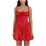 Women's Mini Punk Dress Spaghetti Strap Gothic Dress Y2k Bustier Dress Sexy Corset Dress Lace Up Going Out Dresses, Women Retro Medieval Dress Red