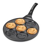 Pancake Pan with 7 Smiley Face, Nonstick Pancake Maker Mini Pancake Griddle Pan for Kids, Black