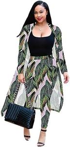 Max2co Women 2 Piece Outfits Floral Long Sleeves Open Front Cardigan Cover up with Leggings High Waist Long Pants Set Green Leaf 3XL