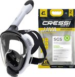 CRESSI Java Full Face Mask White/Black L/XL-Full Face Compact Fit Snorkel Mask, Ultra Clear Anti Fog Lens, 100% Silicone, Snorkel Dry with Safety Valves, White/Black, L/XL