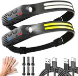Headlamp Rechargeable, 2 Pack LED Headlamp 230° Wide Beam 2000 Lumen with Motion Sensor, Super Bright IPX5 Waterproof Head Lamps, Headlight Flashlight for Hiking, Running, Camping