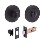 HANDLEZONE® Bathroom Toilet Door Thumb Turn and Release Deadbolt Kit - Black Matt - 76mm Bolt with 57mm Backset