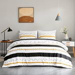 Lekesky Duvet Cover King White Striped Microfiber Geometric Bedding Duvet Cover Set 3 Pieces with 2 Pillowcases (White and Black, King)