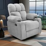Little NAP Helios Soft Suede Fabric Single Seater Recliner | Manual Rocking & 360° Revolving | Padded 1-Seater Aaram Sofa with Cup Holder | Home, Office & Bedroom | Grey