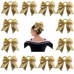 Oaoleer 12PCS 7" Large Glitter Cheer Hair Bows Ponytail Holder Elastic Band Handmade for Cheerleading Teen Girls College Sports (Gold) : Gold