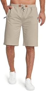 KUYIGO Mens Shorts Casual Workout Drawstring Zipper Pockets Elastic Waist Medium Khaki