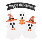 Ghost Halloween Door Sign, Cute Happy Halloween Front Door Hanger Wooden Boo Halloween Door Decoration for Wall Porch Wreath Decor Party Supplies Indoor Outdoor