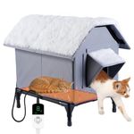 Heated Cat House, Outdoor Cat House Waterproof with Heating Pad & Escape Door, Oxford Cloth Elevated Cat Shelter, Winter Warm Insulated Pet Tent for Multiple Cats & Dogs (Heated Model)