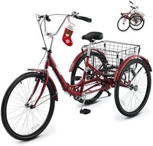 VIRIBUS Folding Tricycle for Adults, 7 Speed Foldable Adult Tricycle with Removable Wheeled Basket, Folding 3 Wheel Bikes for Adults Men Male Seniors 24 inch, Collapsible Trike 330 LB. Red