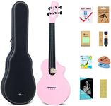 Rosen Concert Ukulele Carbon Fiber Ukelele for Adult Kids Beginners Kit, 23 inches Travel Ukeleles with All Ukulele Starter Accessories(Pink)