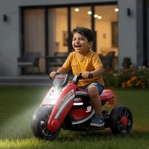 Toyzone Moto Electric Bike (Red) | 6V Rechargeable Bike with 4.5Ah Battery | LED Lights, Built in Music | Smooth Acceleration | 6M Battery Warranty | Age 2-8 Years, Upto 35 kg