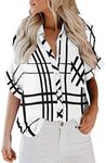 ZC&GF Women's Long Sleeve V-Neck Stripes Casual Blouses Pocket Button Down Shirt Tops (01-White, XX-Large)