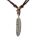 COOLSTEELANDBEYOND Retro Style Feather Pendant Unisex Necklace for Mens Womens with Adjustable Leather Cord, Leather, not-applicable