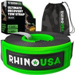 Rhino USA Recovery Tow Strap (7.6 cm x 9.1 m) - 13,600 kg Break Strength - Emergency Recovery Strap Tow Rope for Truck, UTV, ATV & More - Heavy Duty Towing Strap for Offroad 4X4 Use - Black