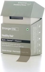 Stronger Me Hair Supplement with Plant Based Biotin, Vitamin E, Keranat, Folic Acid, Vitamin D3 and Vitamin B for Improved Scalp Health and Hair Growth | Strawberry Flavoured | 30 Oral Strips